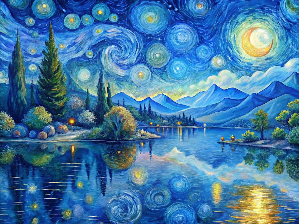 Van Gogh A Dreamy Lakeside With Soft Reflections