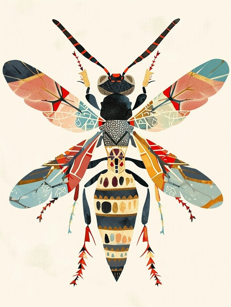 Farbige Insektenillustration Wespe 12