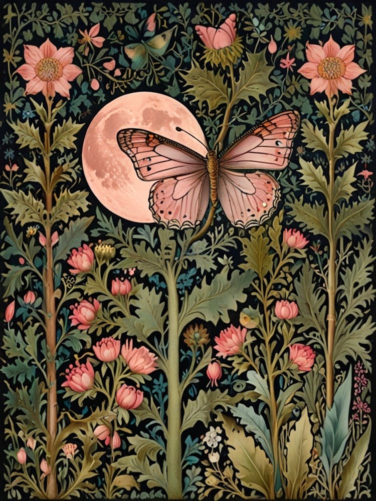 Butterfly And Flowers William Morris