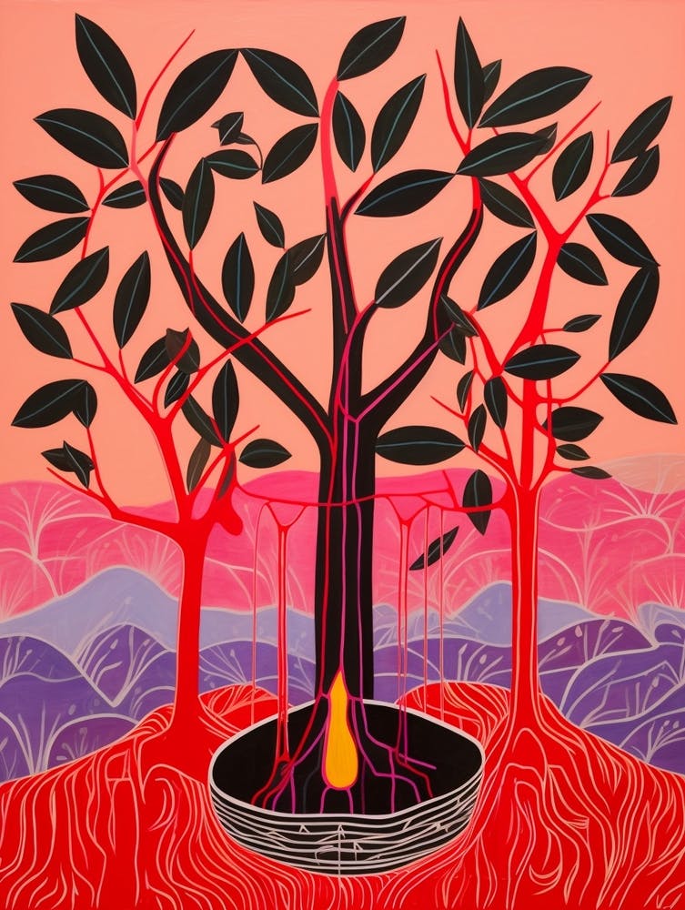 Pink And Red Plant Illustration Rubber Tree 2