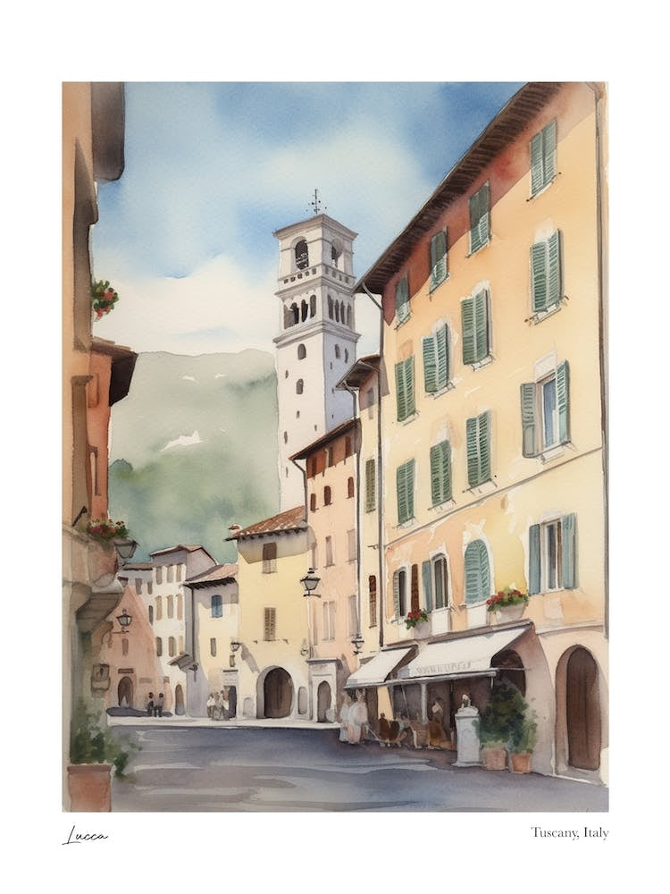 Lucca, Tuscany, Italy 3 Watercolour Travel Poster