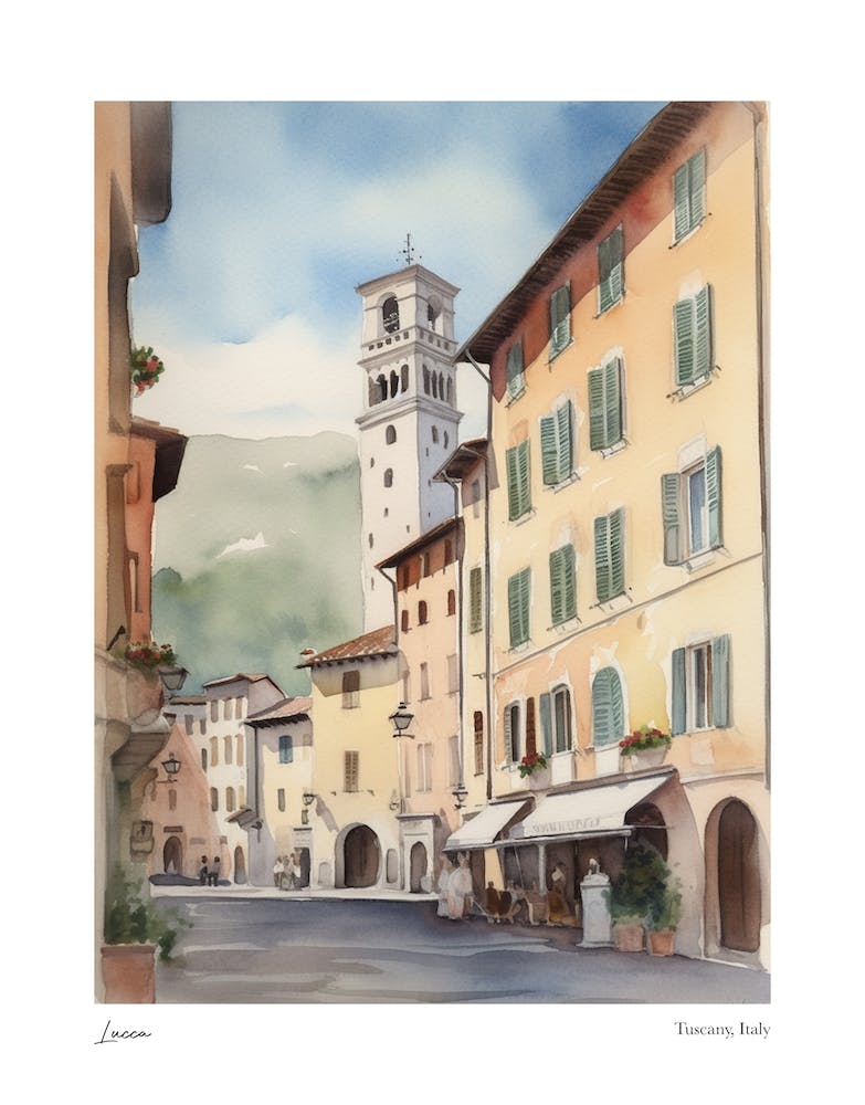 Lucca, Tuscany, Italy 3 Watercolour Travel Poster