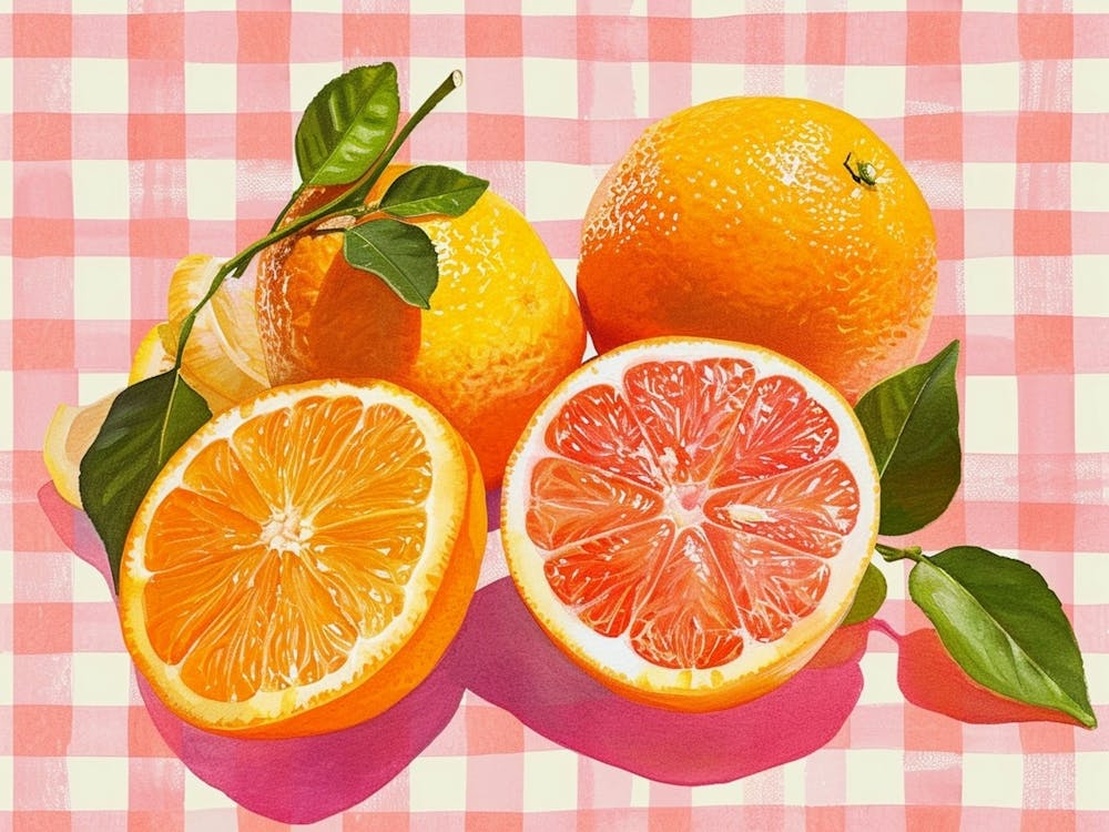 Citrus Fruits Pink Checkerboard 4