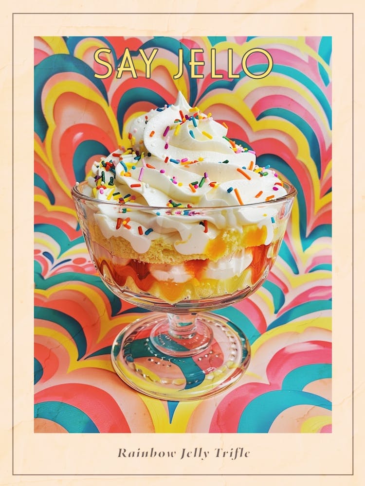 Regenbogen-Schichtgelee-Trifle Retro-Collage 1 Poster