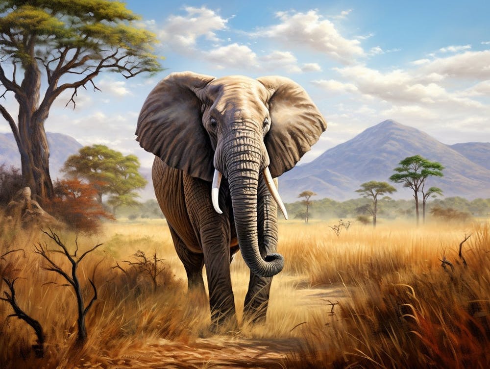 African Elephant In The Savannah Painting 4