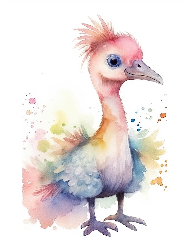Therizinosaurus Cute Dinosaur Watercolour 3