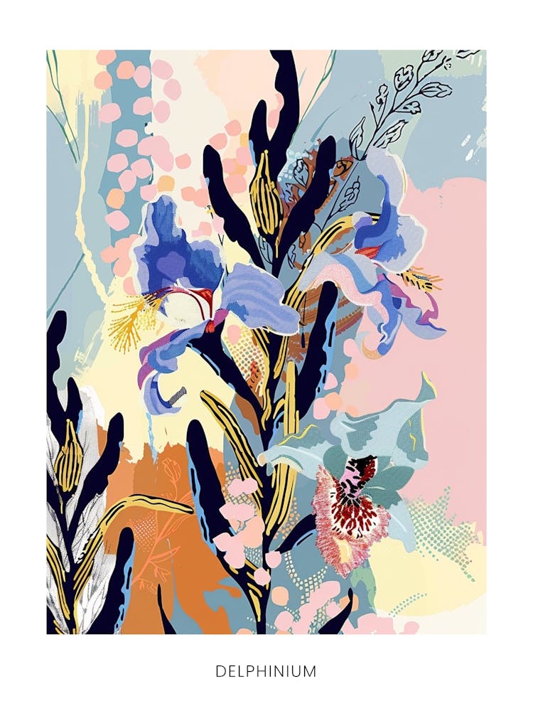 Colourful Flower Illustration Poster Delphinium 1