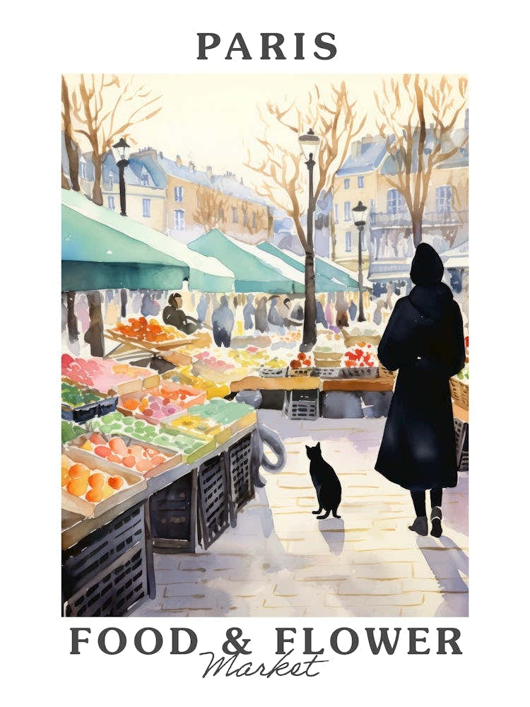 Food Market With Cats In Paris 3 Poster