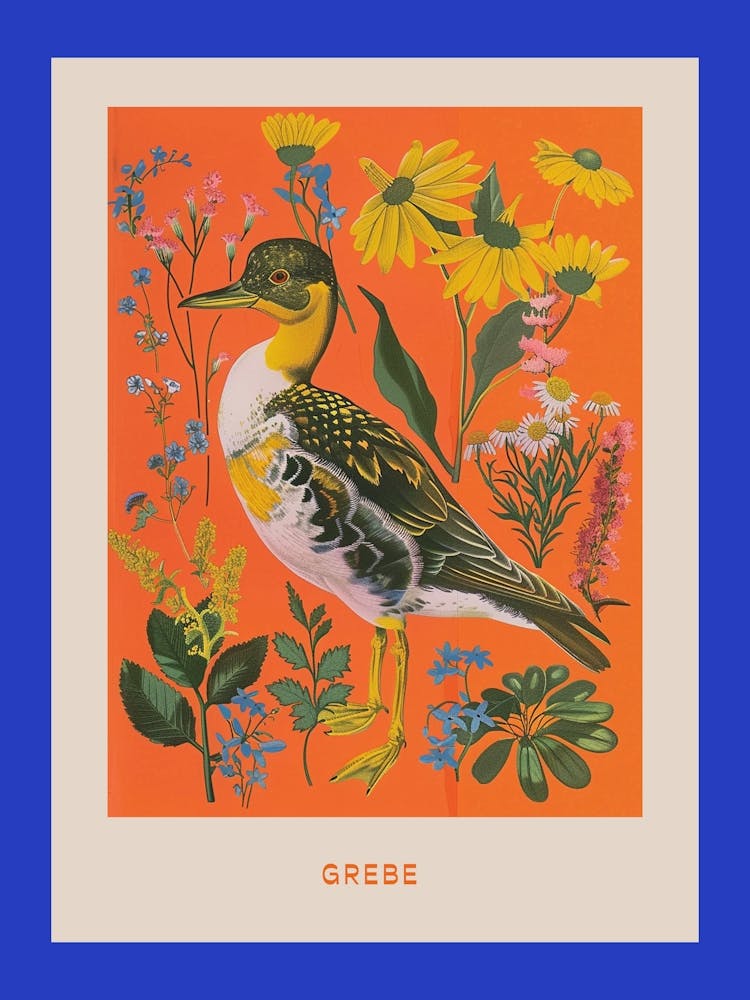 Spring Birds Poster Grebe 2