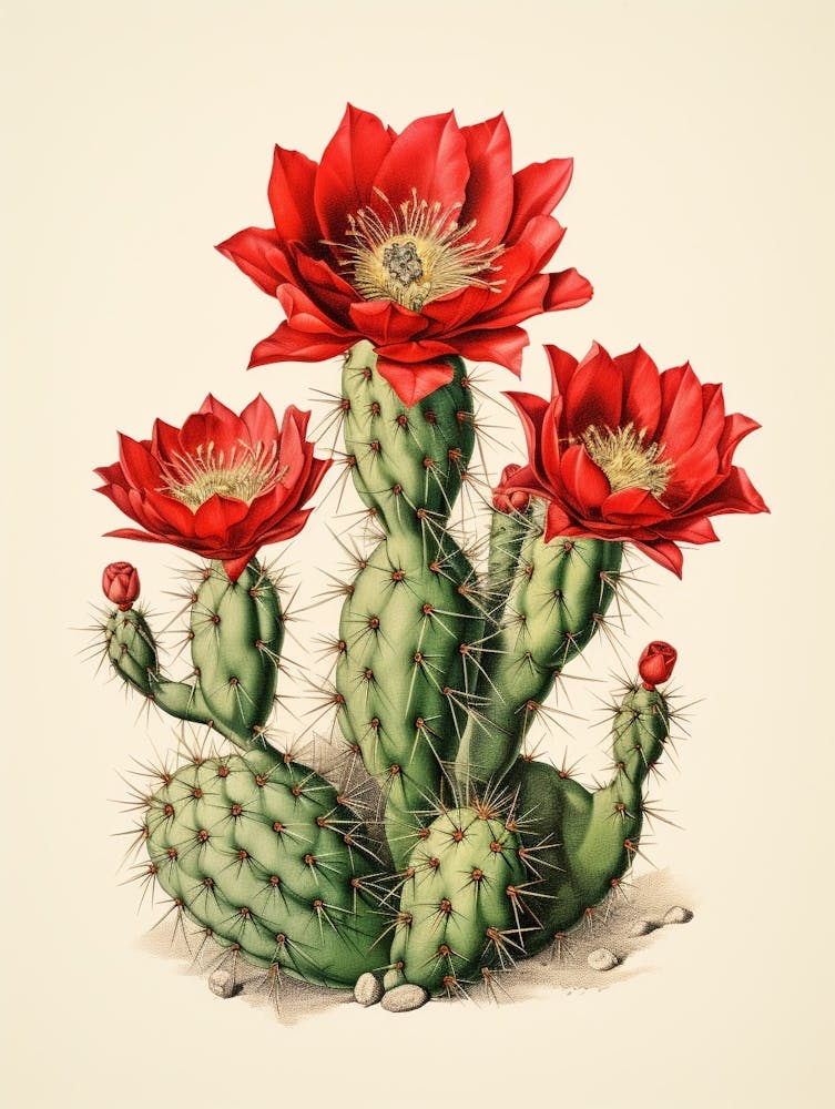 Vintage Cactus Illustration Crown Of Thorns Cactus 2