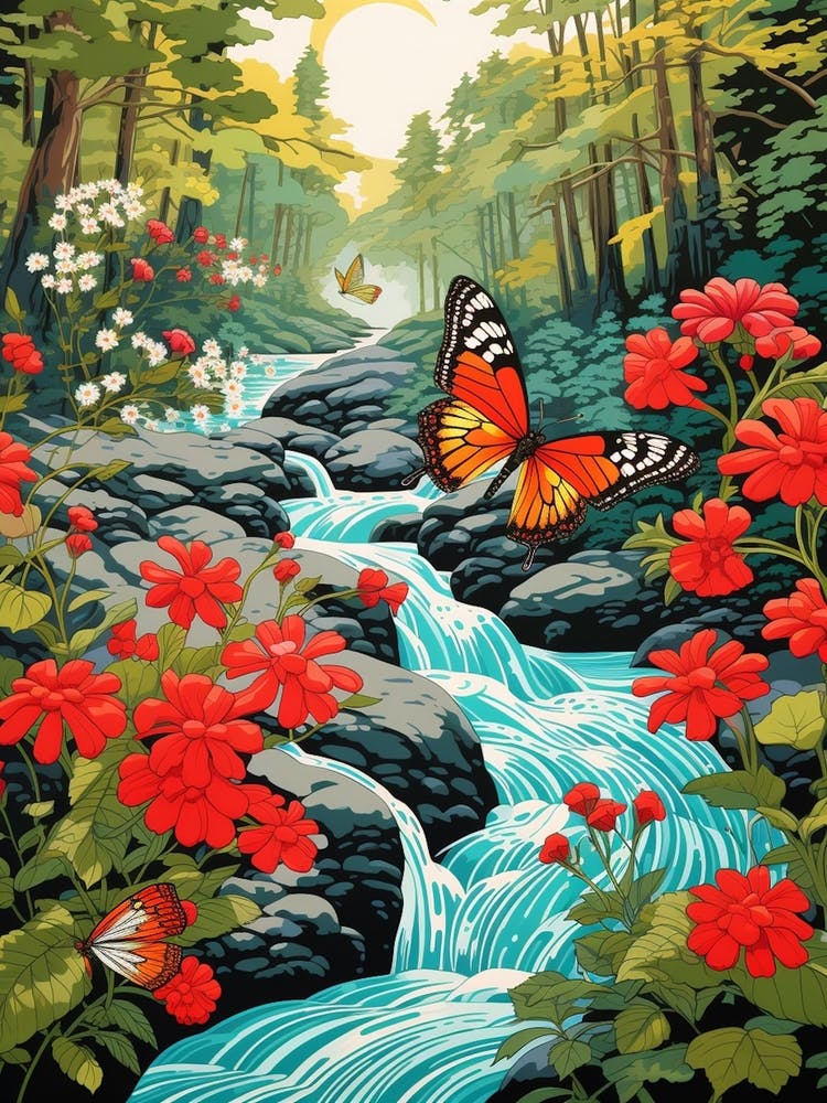 Butterfly With Stream Japanese Style 2
