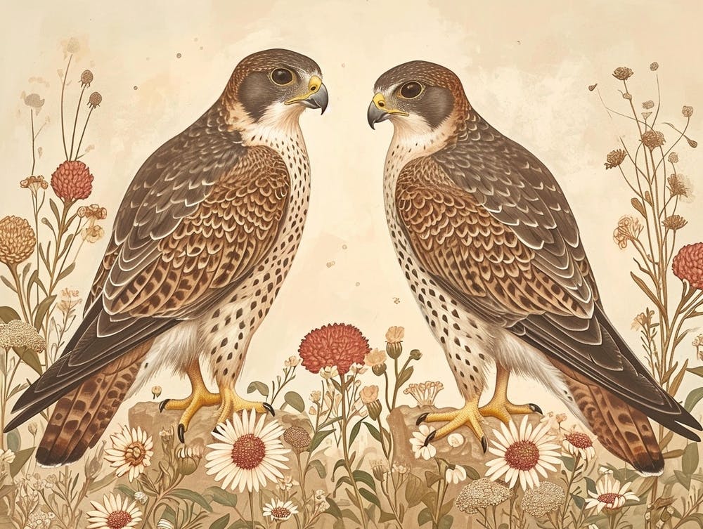 Illustration Animale Florale Faucon 2