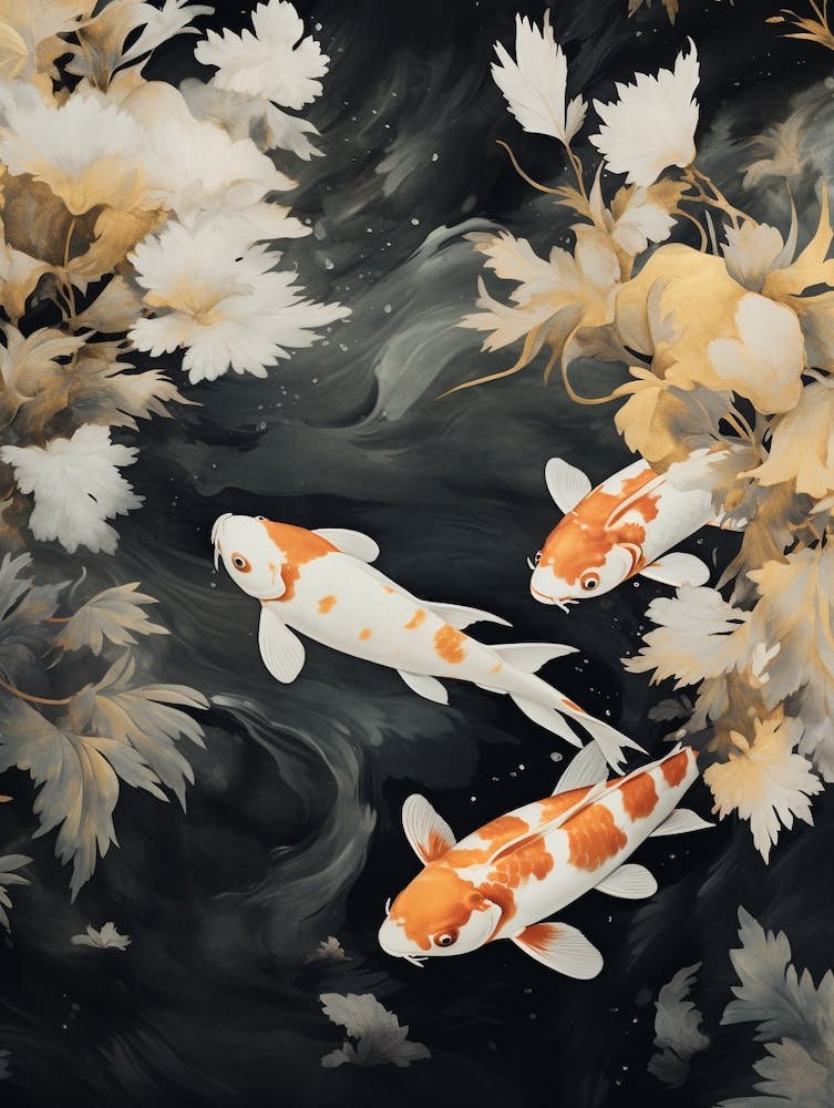 Orange Koi Fish Watercolour With Botanicals 2