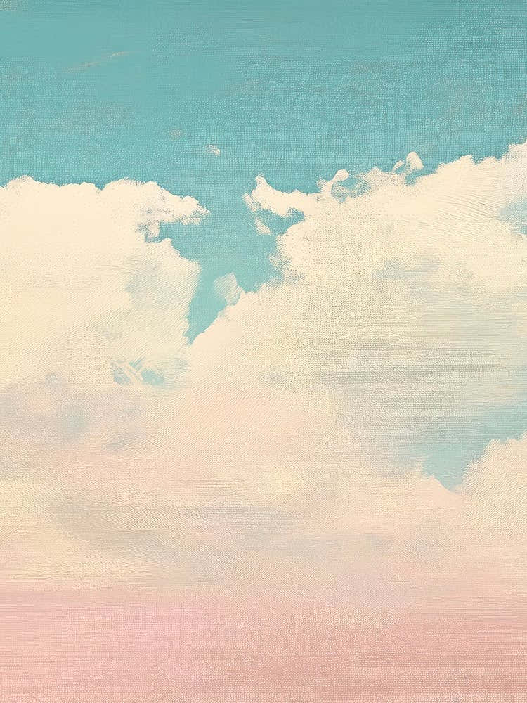 Cloud Wall Art Painting Pastel Pink Blue Sky Print Detail C