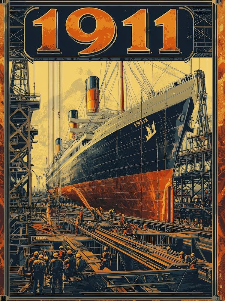 Aihrgdesign A Vintage Engineering Poster Showing The Titanic 3