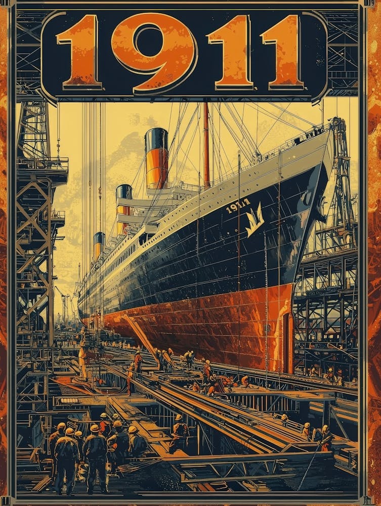 Aihrgdesign A Vintage Engineering Poster Showing The Titanic 3