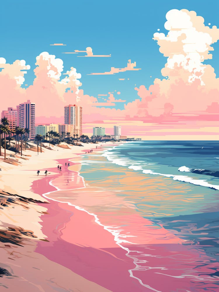 An Illustration In Pink Tones Of  Gulf Shores Beach Alabama 3