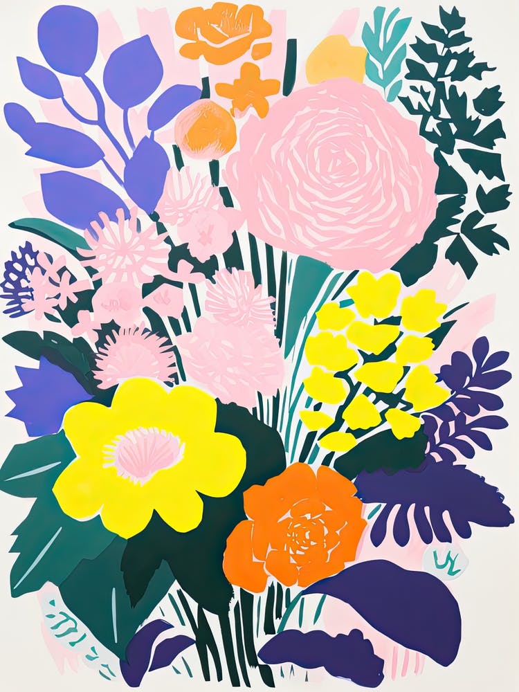 Fleurs colorées dans un vase dans le style Risograph 15