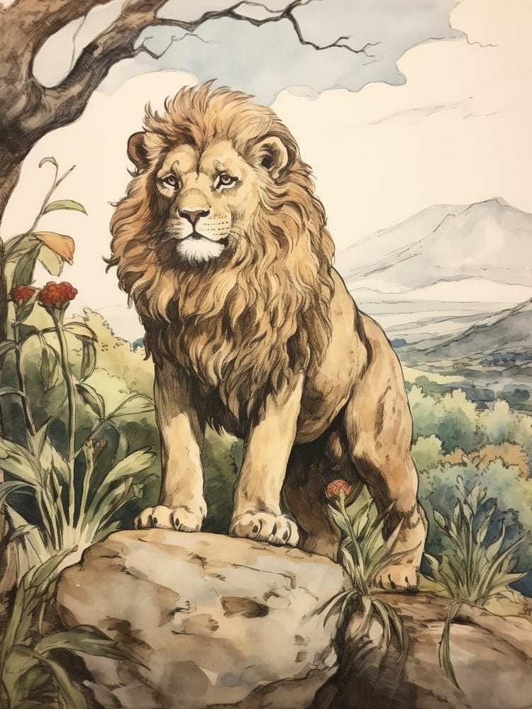 Storybook Animal Watercolour Lion 3