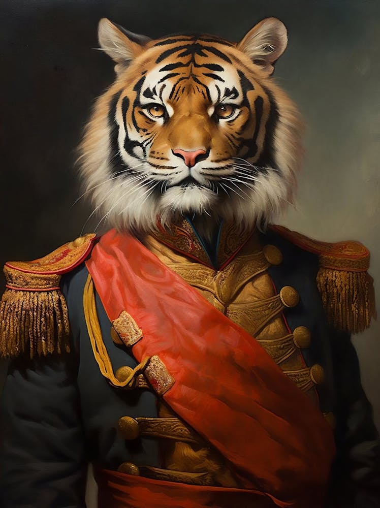 Victorian Animal Portrait, Dressed Animal Print, Royal Tiger Print, Royal Animal Poster, Renaissance Animal Printable Art, Animal Lover Gift