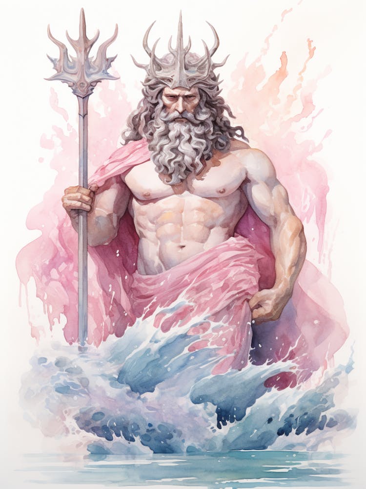 A Watercolour Illustration Of The Greek God Poseidon 3