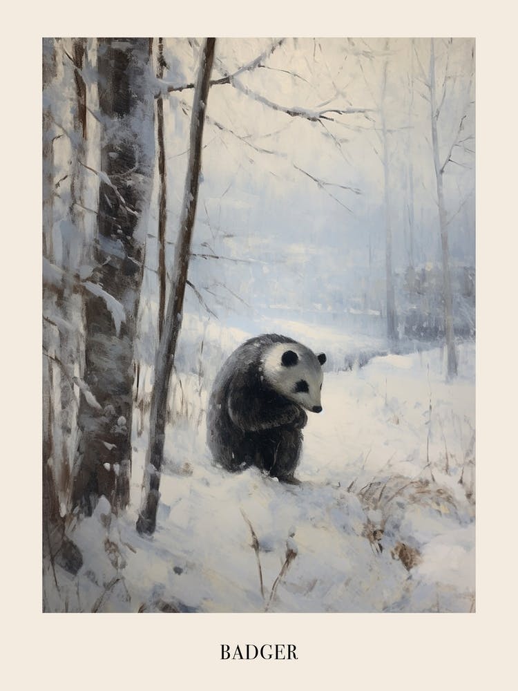 Vintage Winter Animal Painting Poster Badger 1