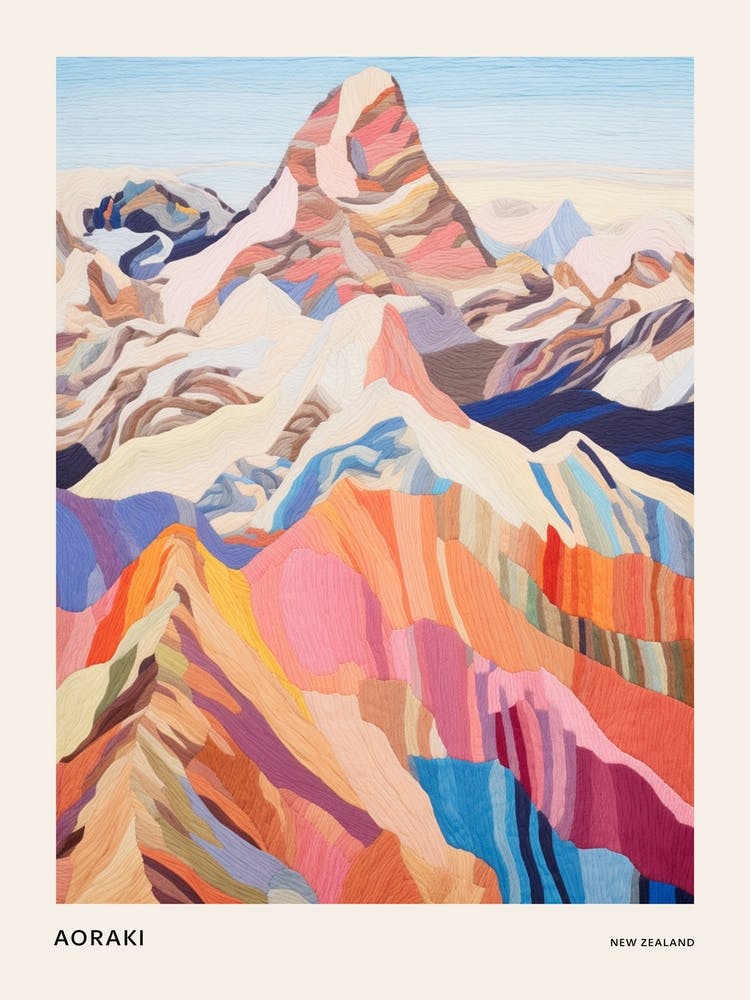 Aoraki New Zealand 1 Colourful Mountain Illustration Poster