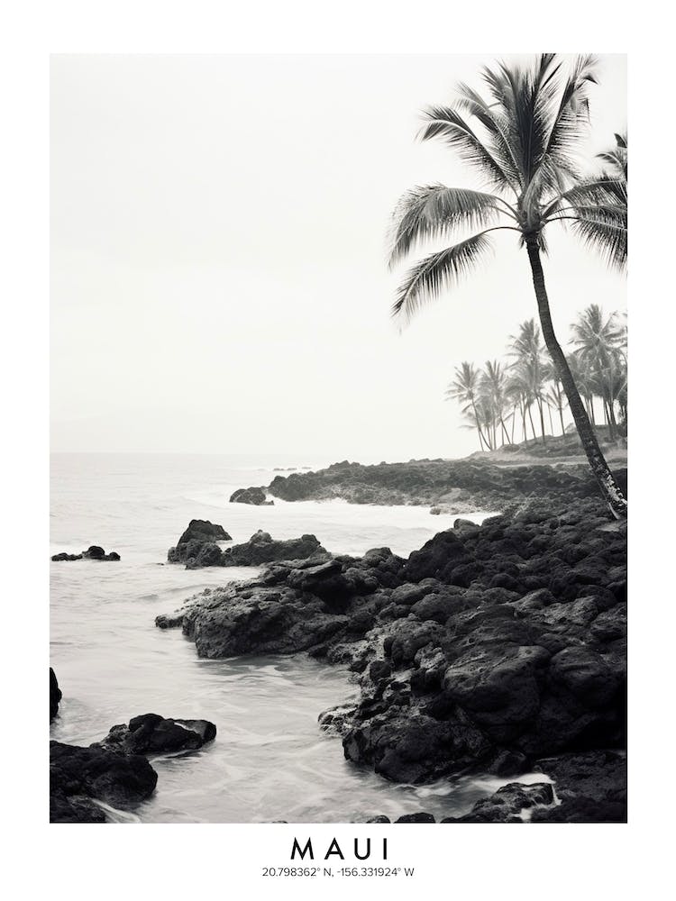 Poster Of Maui, Black And White Analogue Photograph 3