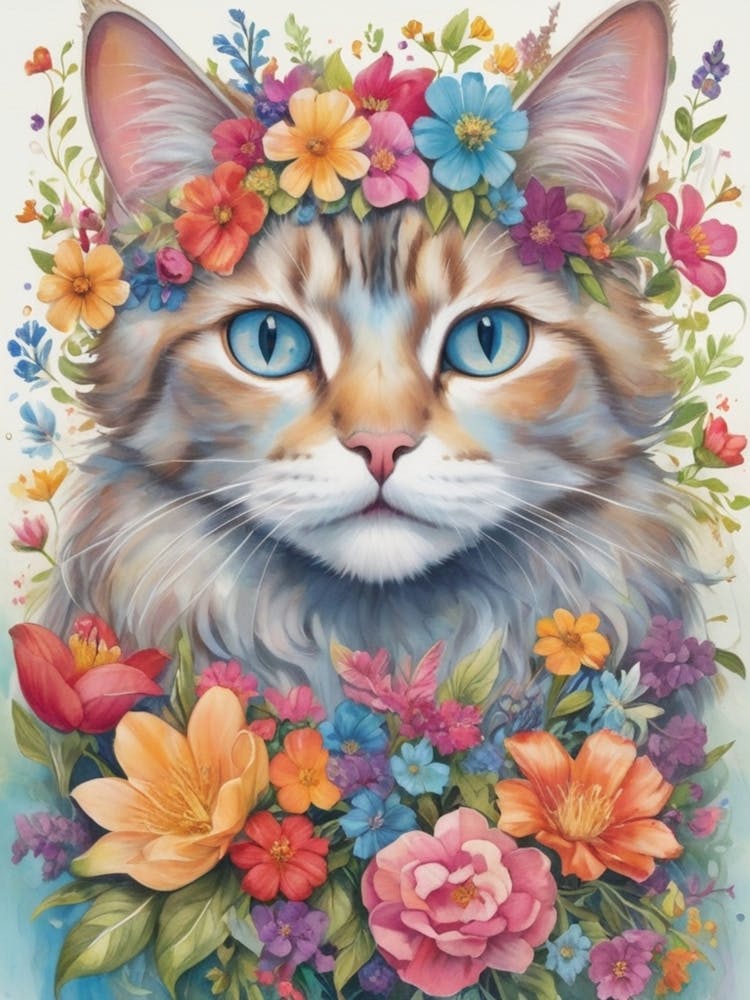 Kitty With Flowers