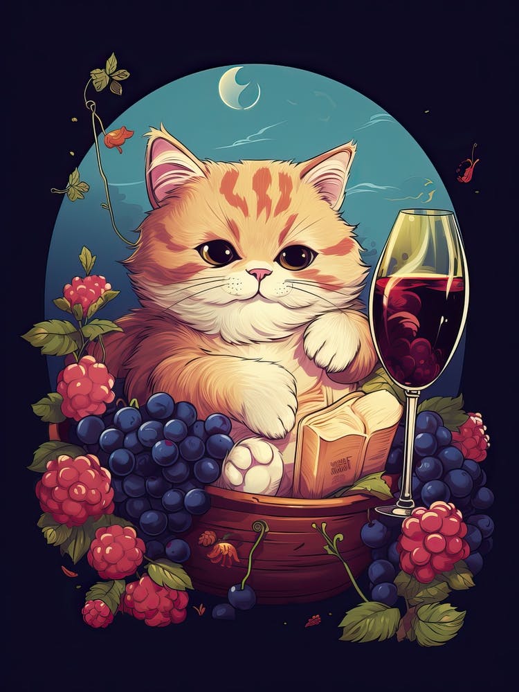 Kawaii Cat Drawings Tasting Wine 2