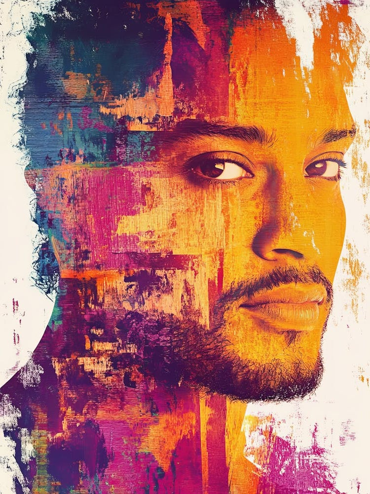 Man Combined With A Colorful Painting
