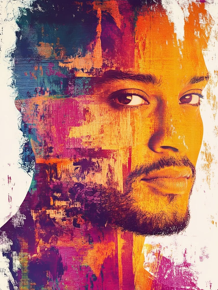 Man Combined With A Colorful Painting