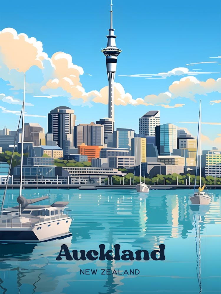 Auckland Neuseeland Lebendige Stadt-Skyline Illustration