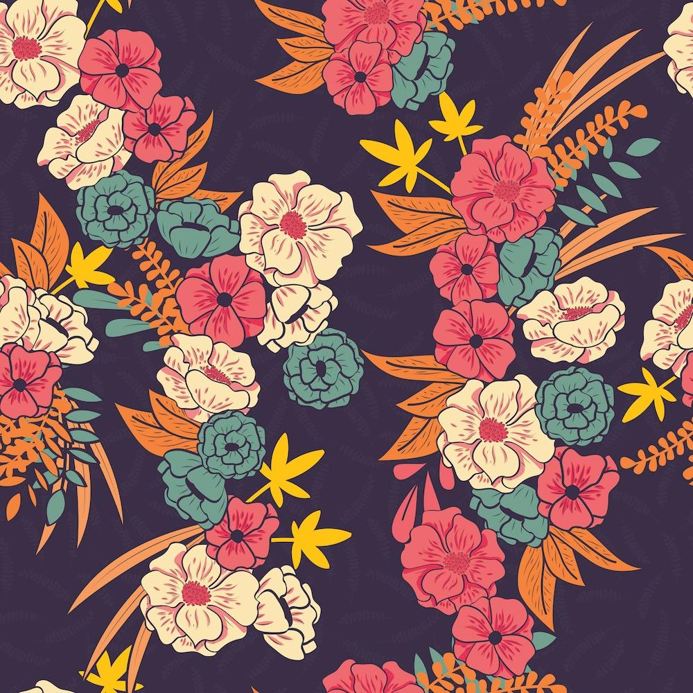 Flower Pattern On Purple Square