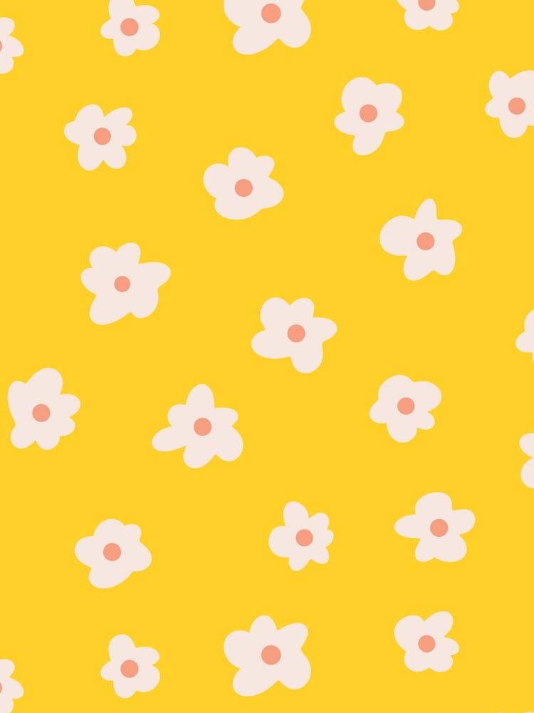 Soft, Simple Scattered White Flowers on Bright Yellow