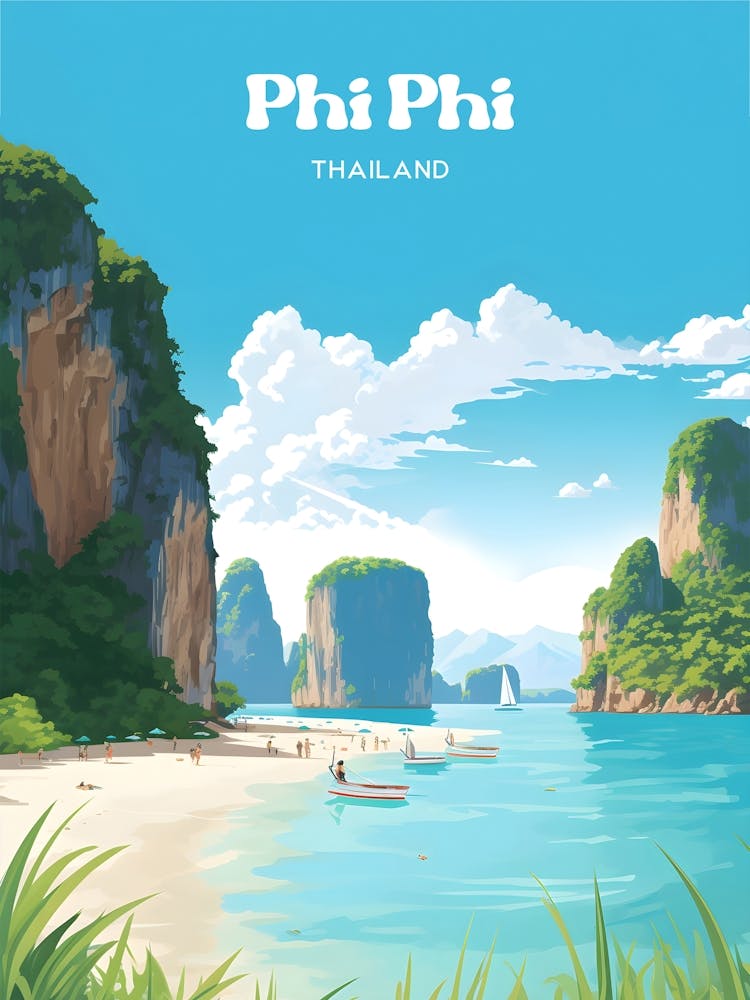 Phi Phi Thailand Holiday Travel Illustration