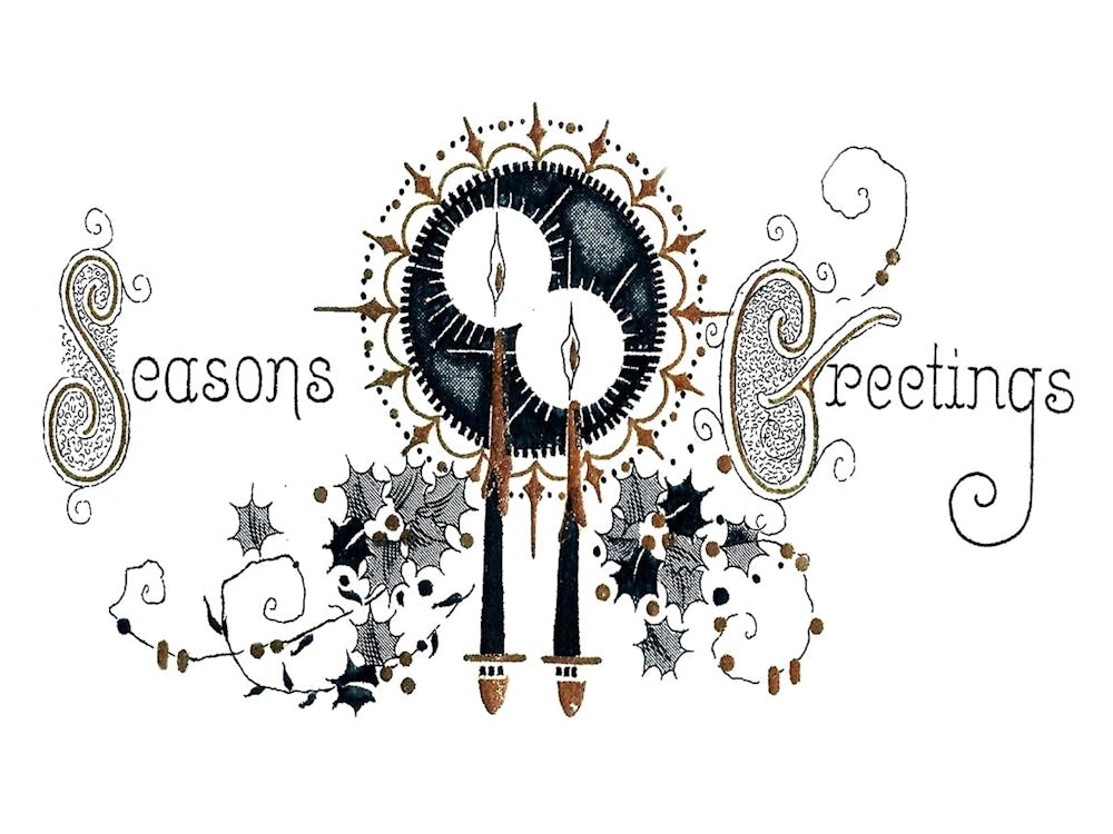 Seasons Greetings With Candles And Engraved Font, Victorian Holiday Poster