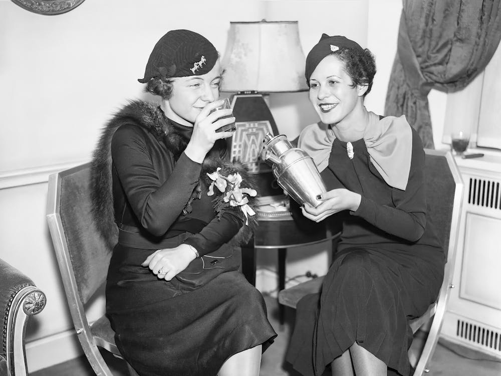 Two Women At A Party Vintage Black and White Photo