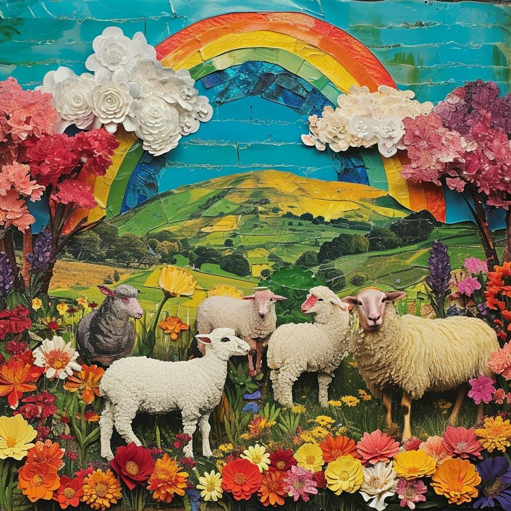 Rainbow Retro Sheep Collage 2
