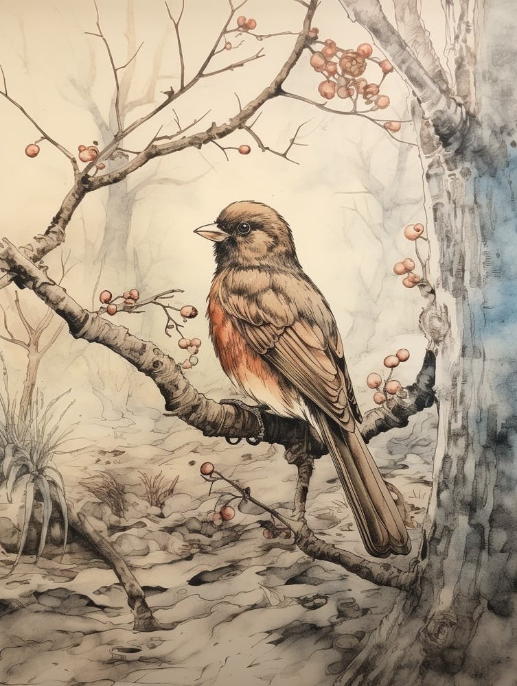 Illustration Aquarelle Animal Robin Conte de Fées 4
