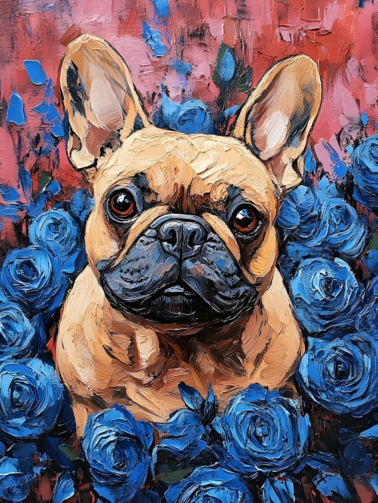 French Bulldog And Blue Roses 8