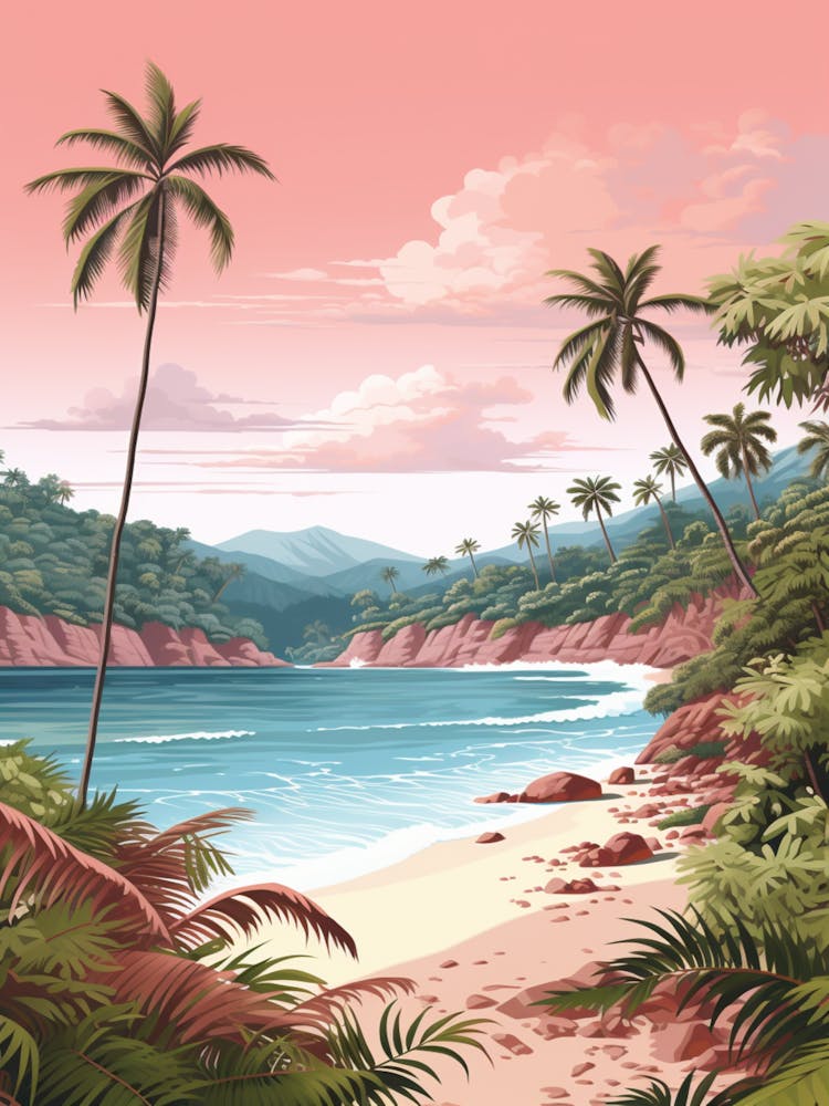 An Illustration In Pink Tones Of Pasir Panjang Beach Redang 3