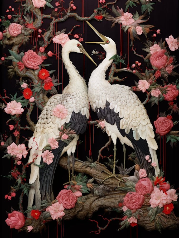 Crane Tsuru Japanese Style Illustration 2