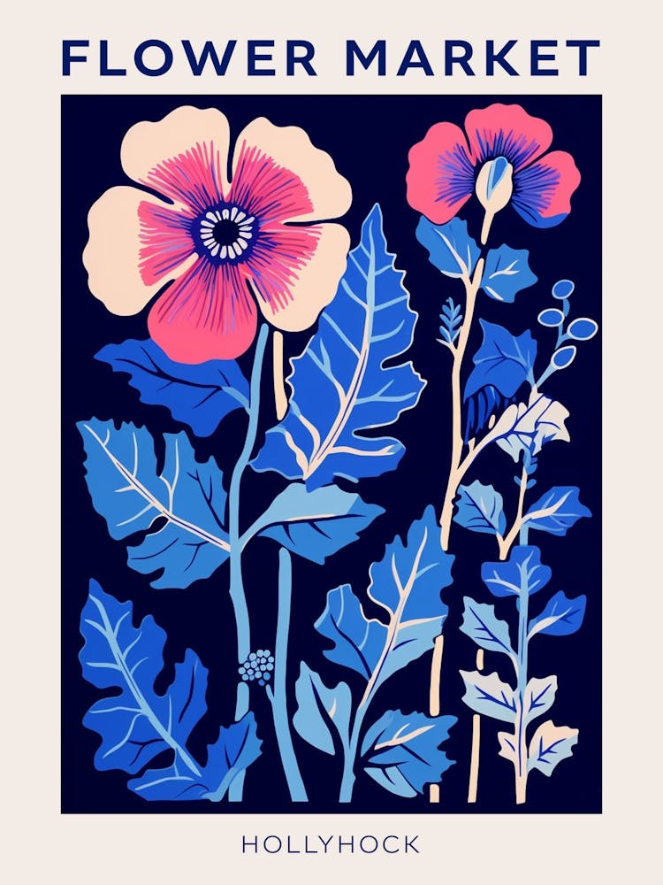 Blue Flower Market Poster Hollyhock 2