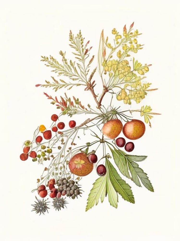 Hawthorn Spices And Herbs Pencil Illustration 1