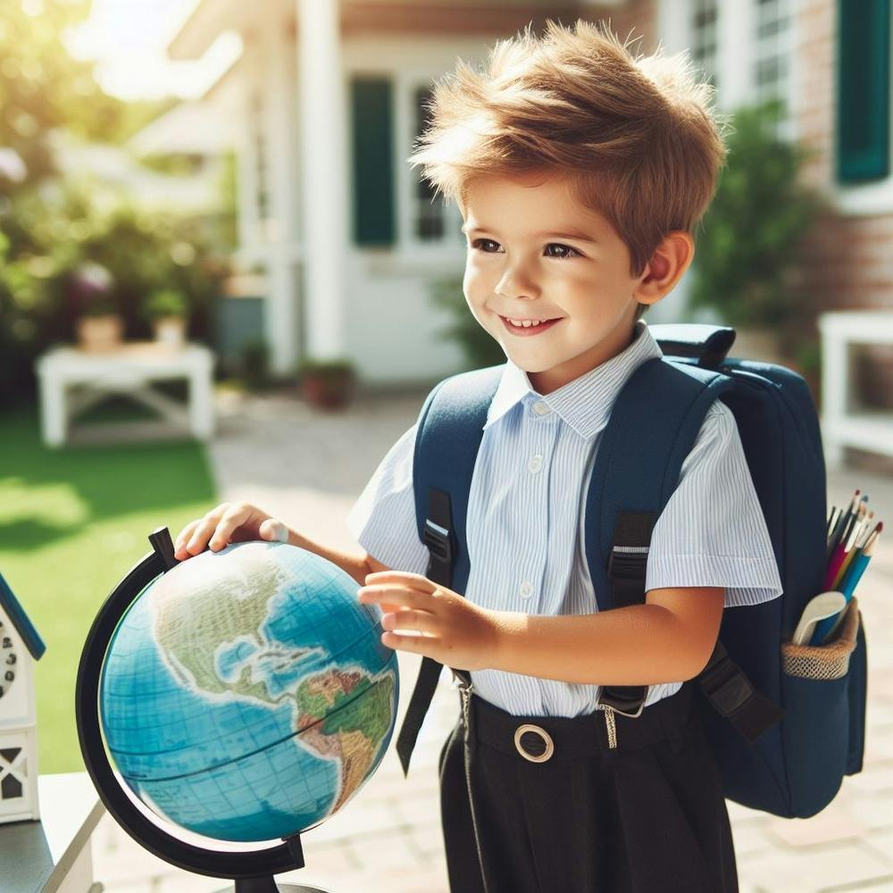 Boy In School Uniform With A Globe