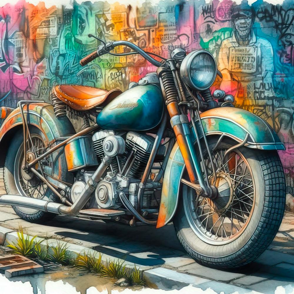 Vintage Motorcycle In Watercolor