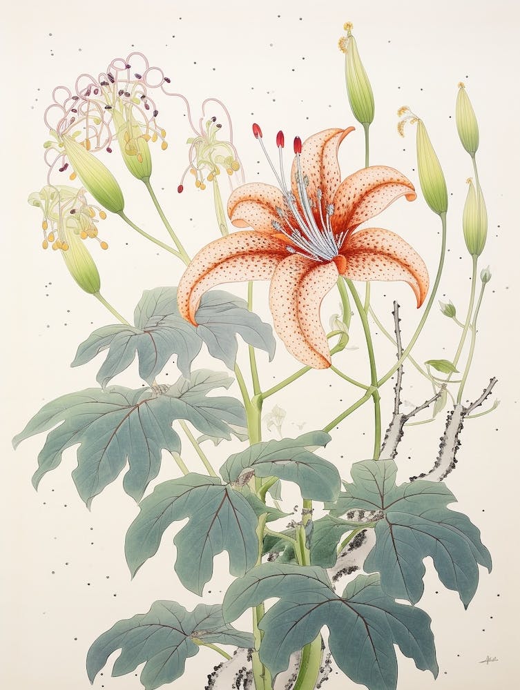 Himeyuri Okinawan Lily 4 Vintage Japanese Botanical