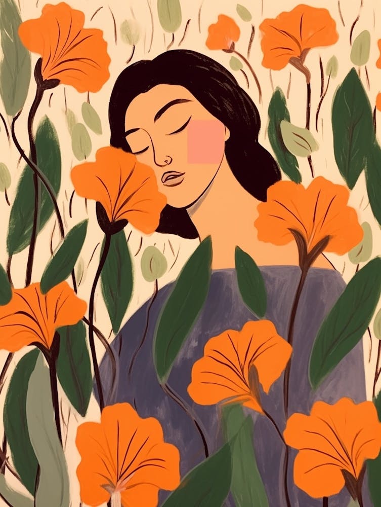 Woman With Autumnal Flowers Morning Glory 2