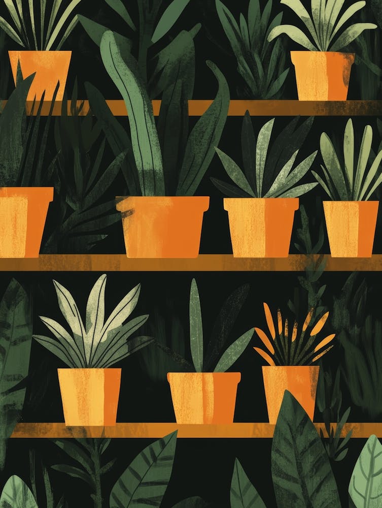 Illustration Of Potted Plants On Shelves
